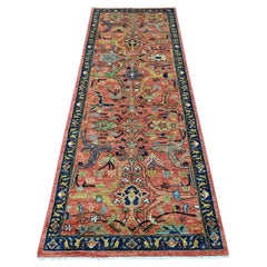 3'x8' Roter Peshawar mit Bijar Garus Design Handgeknüpfter Läufer aus reiner Wolle