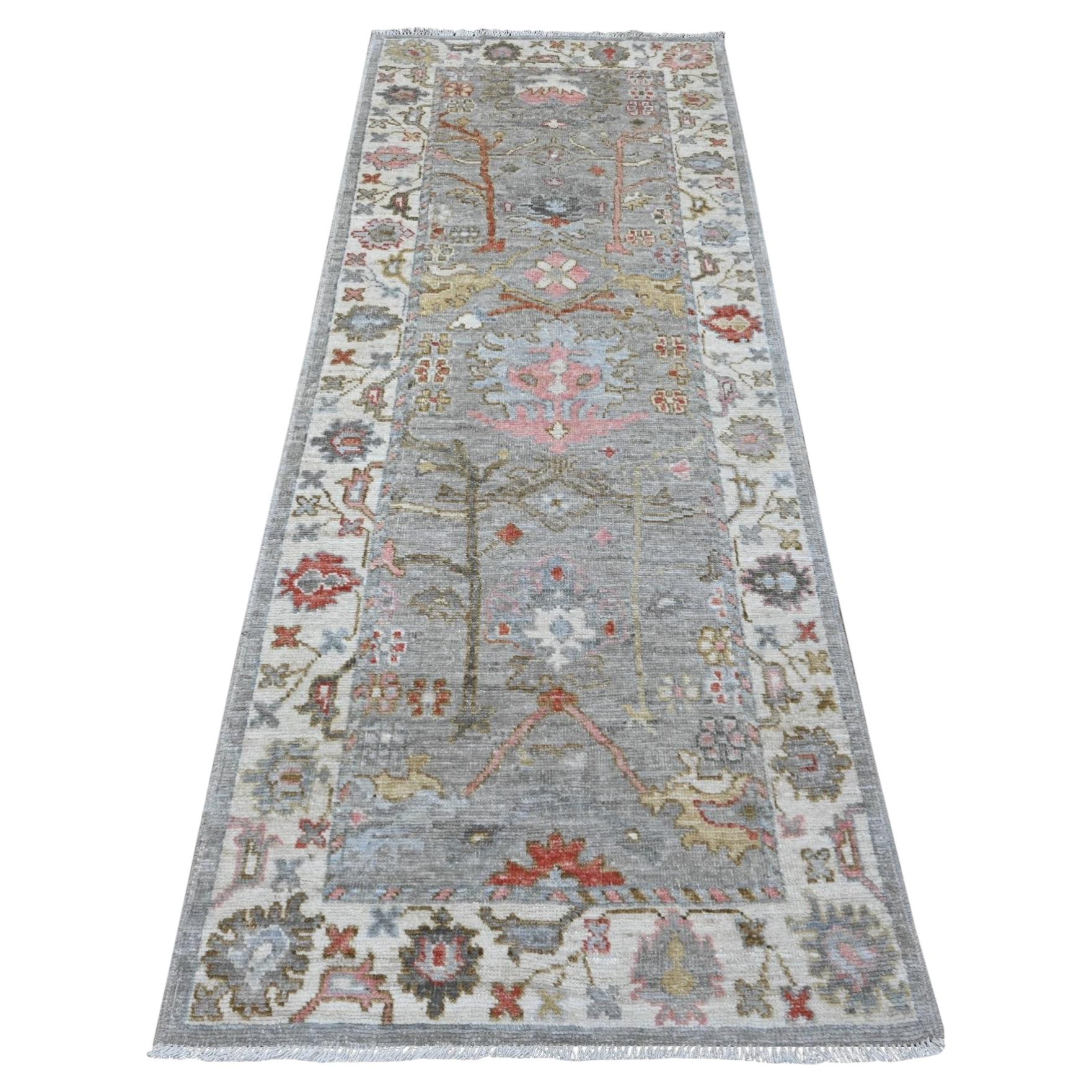 3'x8' Spanish Gray Hand Knotted Afghan Angora Oushak Wool Runner Oriental Rug