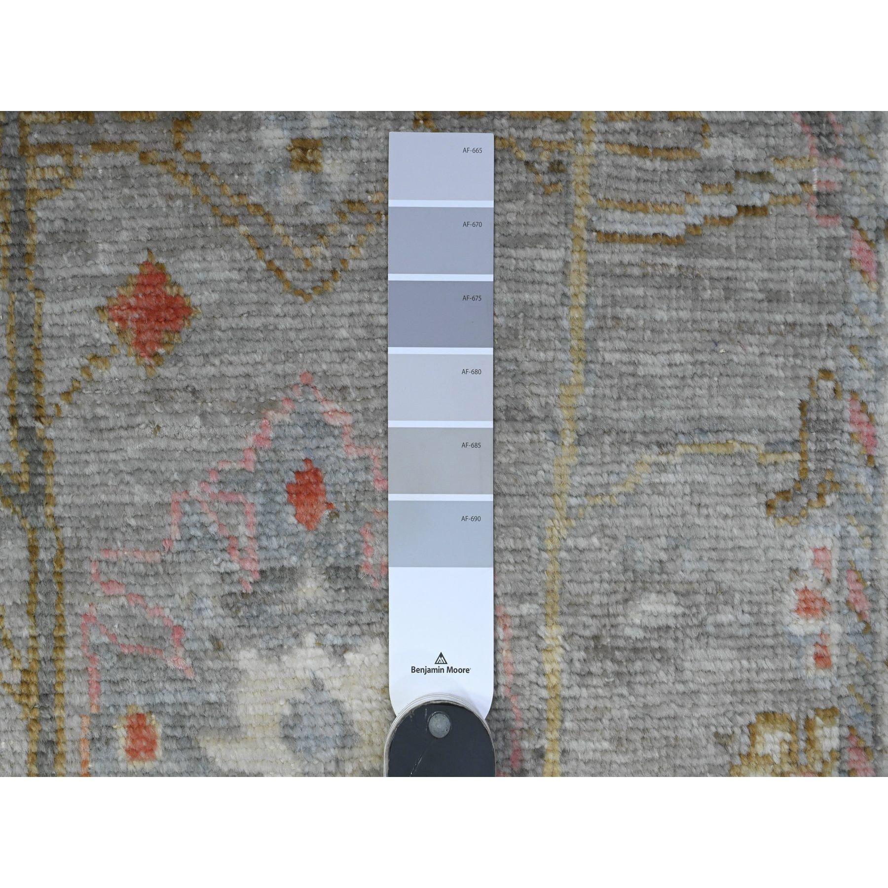Afghano Tappeto orientale 3'x8' Spanish Gray Soft Wool Weft Hand Knotted Angora Oushak Runner in vendita