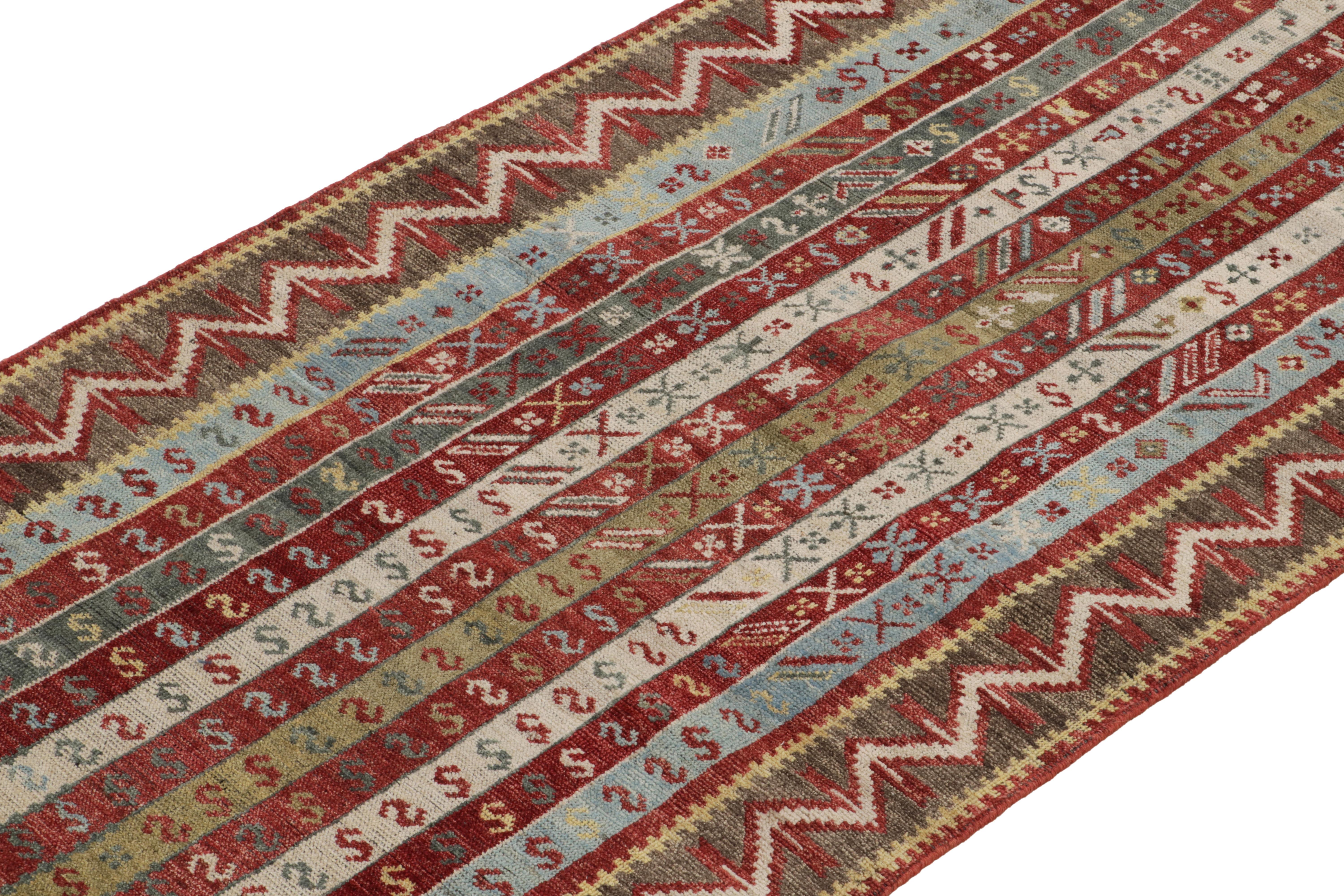 Hand-Knotted Rug & Kilim's Tribal Style runner in Multicolor Stripes, Geometric Pattern
