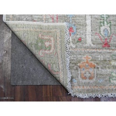 3'x8'1" Camouflage Green Runner Angora Oushak Hand Knotted Oriental Rug