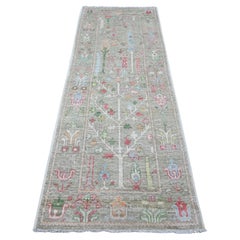 3'x8'1" Camouflage Green Runner Angora Oushak Hand Knotted Oriental Rug
