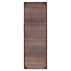 3'x8'10" Ivory Vintage Persian Hamadan Hand Knotted Pure Wool Runner Rug
