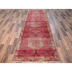 3'x8'10" Red Vintage Northwest Persian Hand Knotted Pure Wool Runner Rug