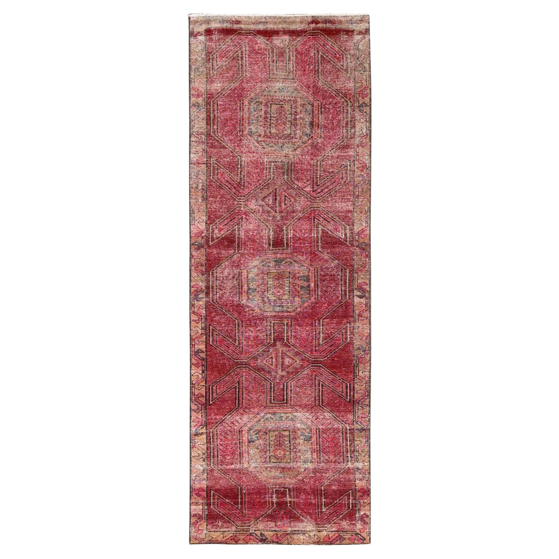 3'x8'10" Red Vintage Northwest Zoroastrian Hand Knotted Pure Wool Runner Rug