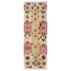3'x8'6" Colorato, Kilim afgano, motivo geometrico, trama piatta, 100% lana, Tappeto