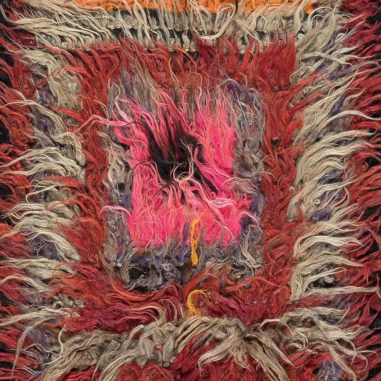 Late 20th Century 3x8.7 Ft Vintage Shag Pile Handmade Turkish Tulu Runner Rug Made of Mohair Wool For Sale