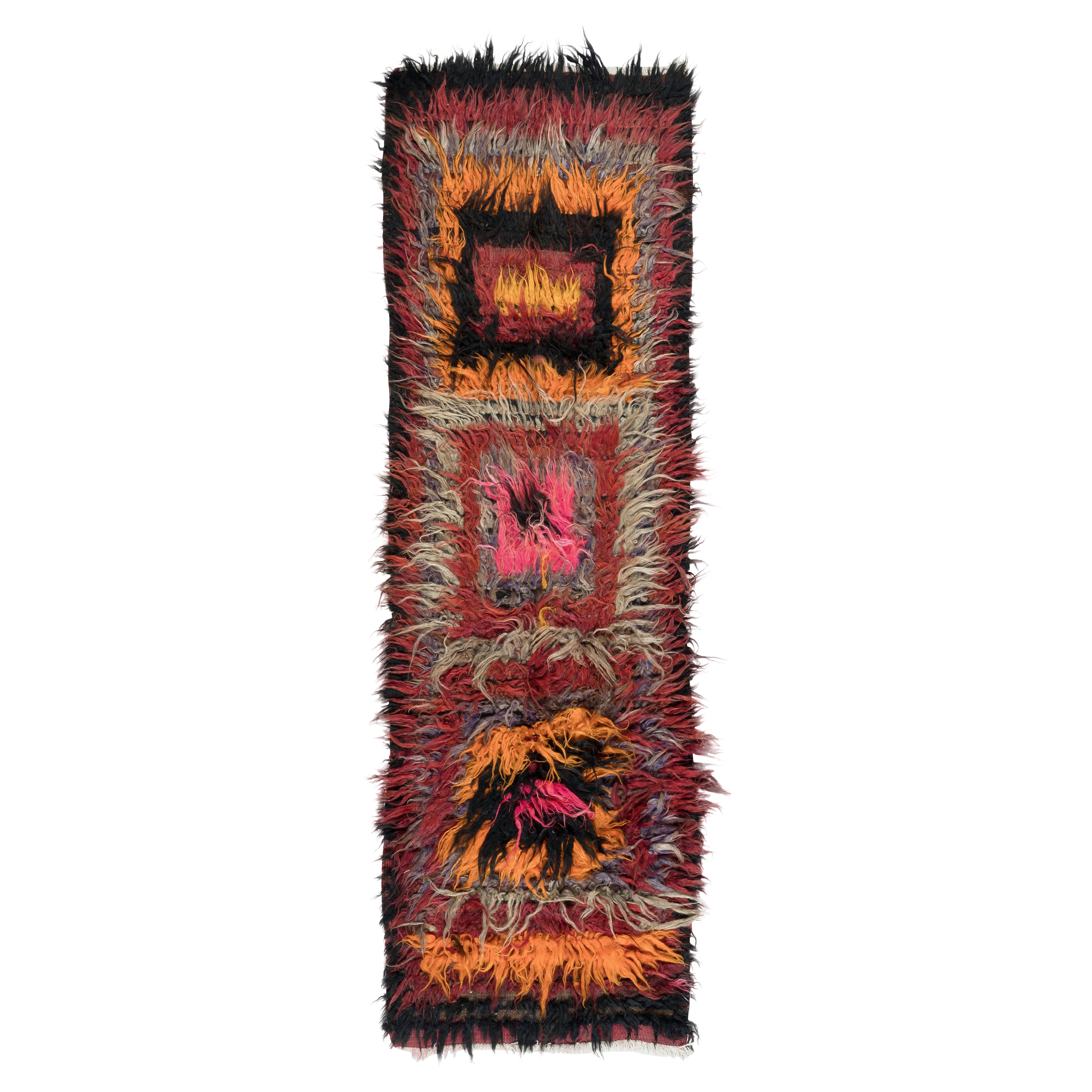 3x8.7 Ft Vintage Shag Pile Handgefertigter türkischer Tulu-Läufer aus Mohairwolle aus Mohairwolle