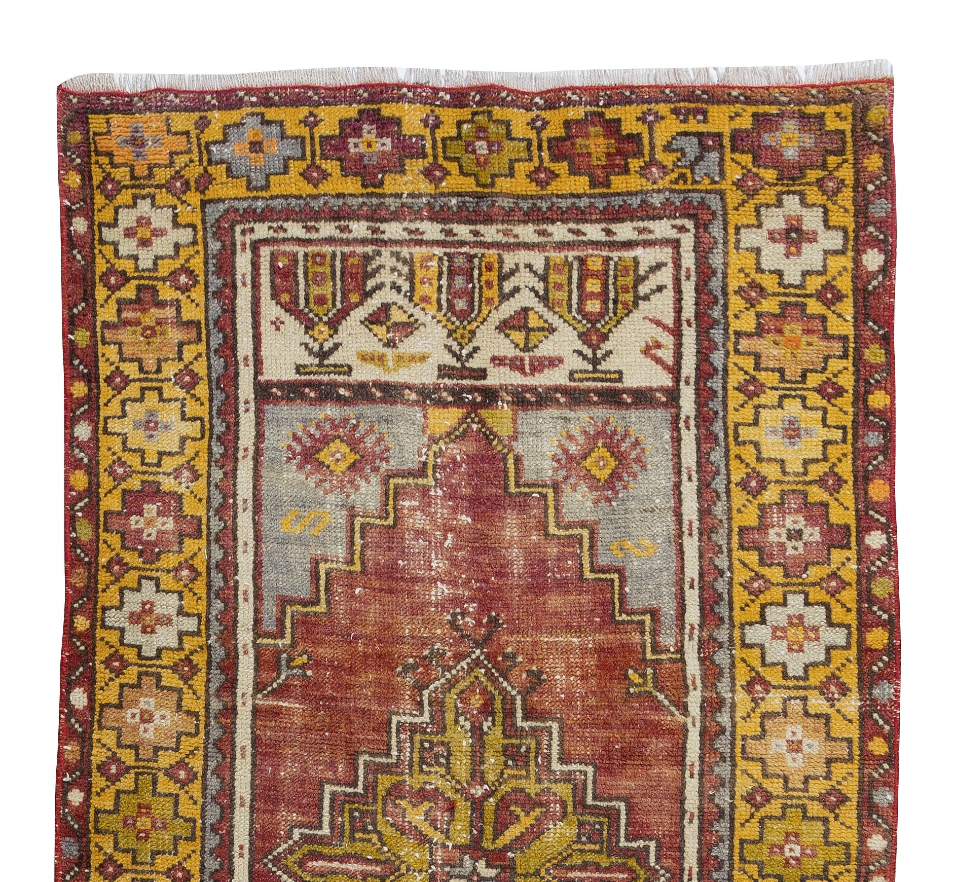 Turkish 3x8.7 Ft Vintage Village Runner Rug from Turkey, Hand Made Corridor Carpet For Sale