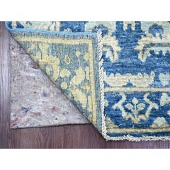 Tappeto Runner in lana annodato a mano 3'x9' Blue Afghan Angora Oushak Leaf Design