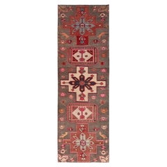 3'x9' brauner, handgeknüpfter Vintage-Heriz-Woll-Läufer im zoroastrischen Stil ohne Flor