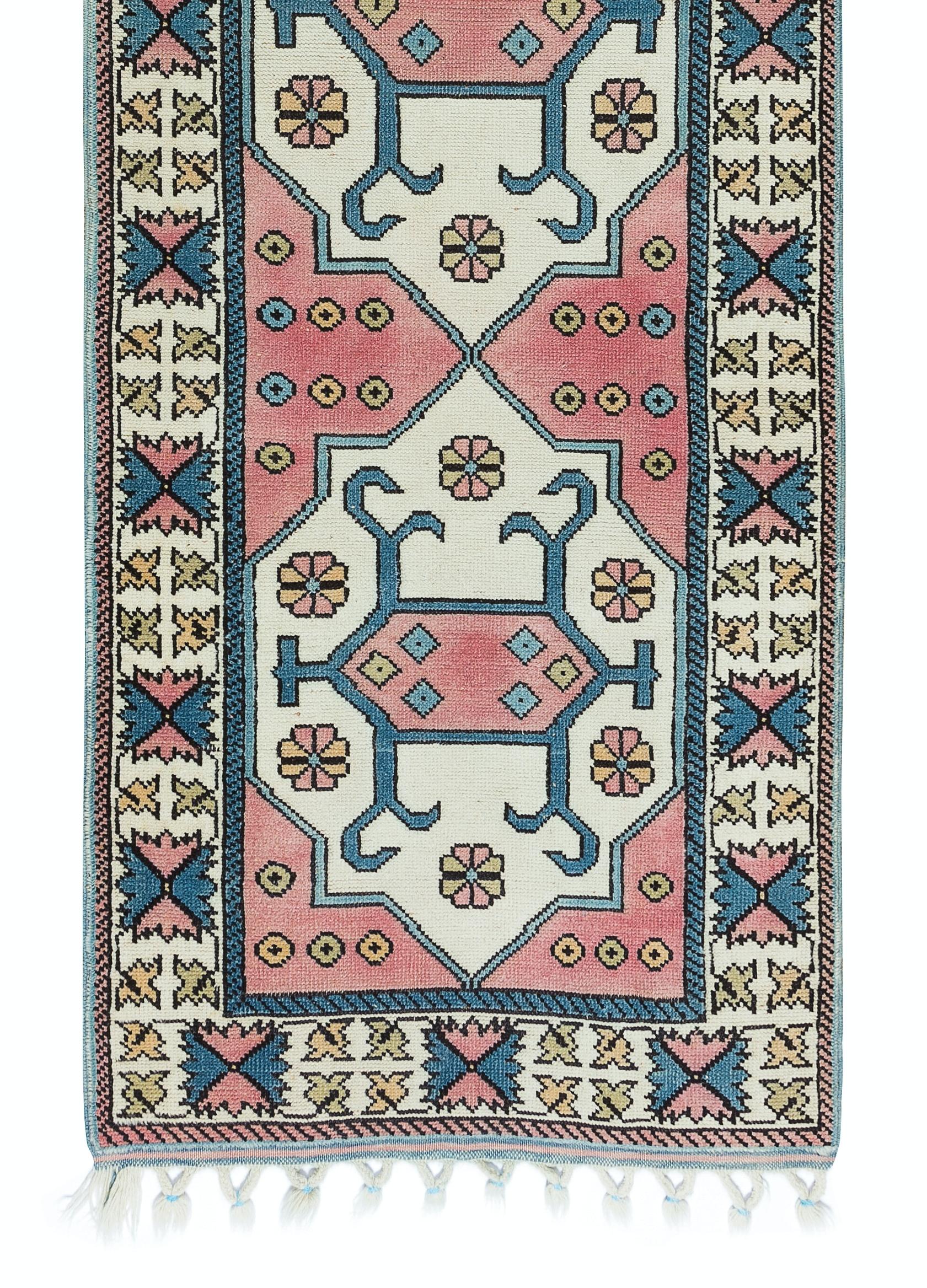 Hand-Knotted 3x9 Ft Traditional Vintage Hand Knotted Anatolian Wool Runner Rug for Hallway For Sale