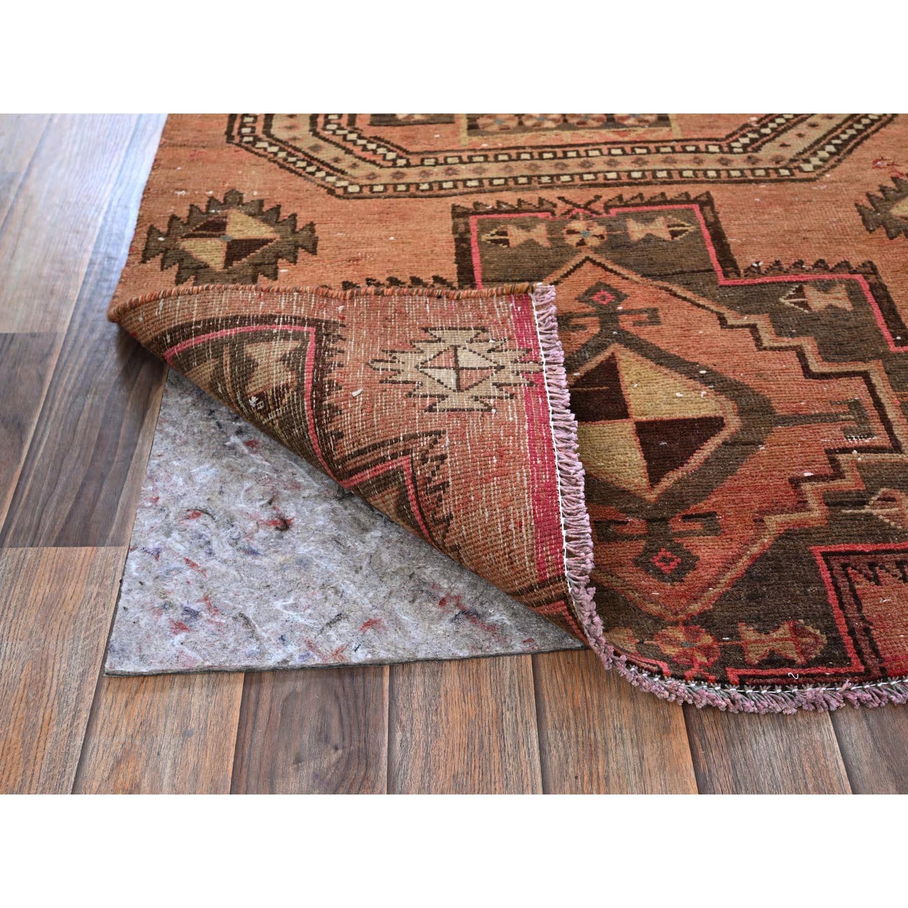 Bohémien 3'x9' Arancione Sovratinto Vintage Persiano Hamadan Tappeto Runner in Lana Annodato a Mano in vendita