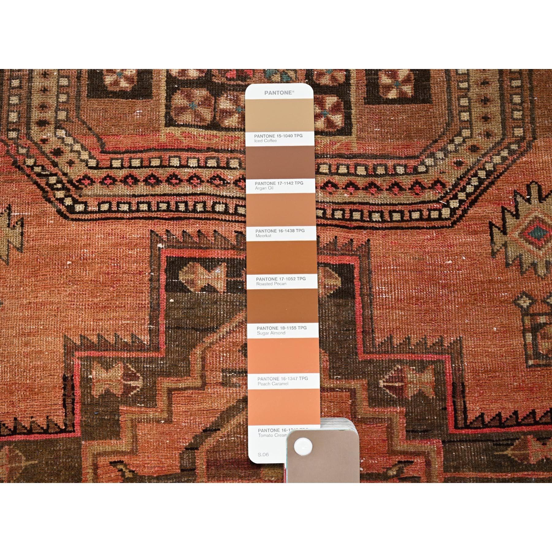 Annodato a mano 3'x9' Arancione Sovratinto Vintage Persiano Hamadan Tappeto Runner in Lana Annodato a Mano in vendita