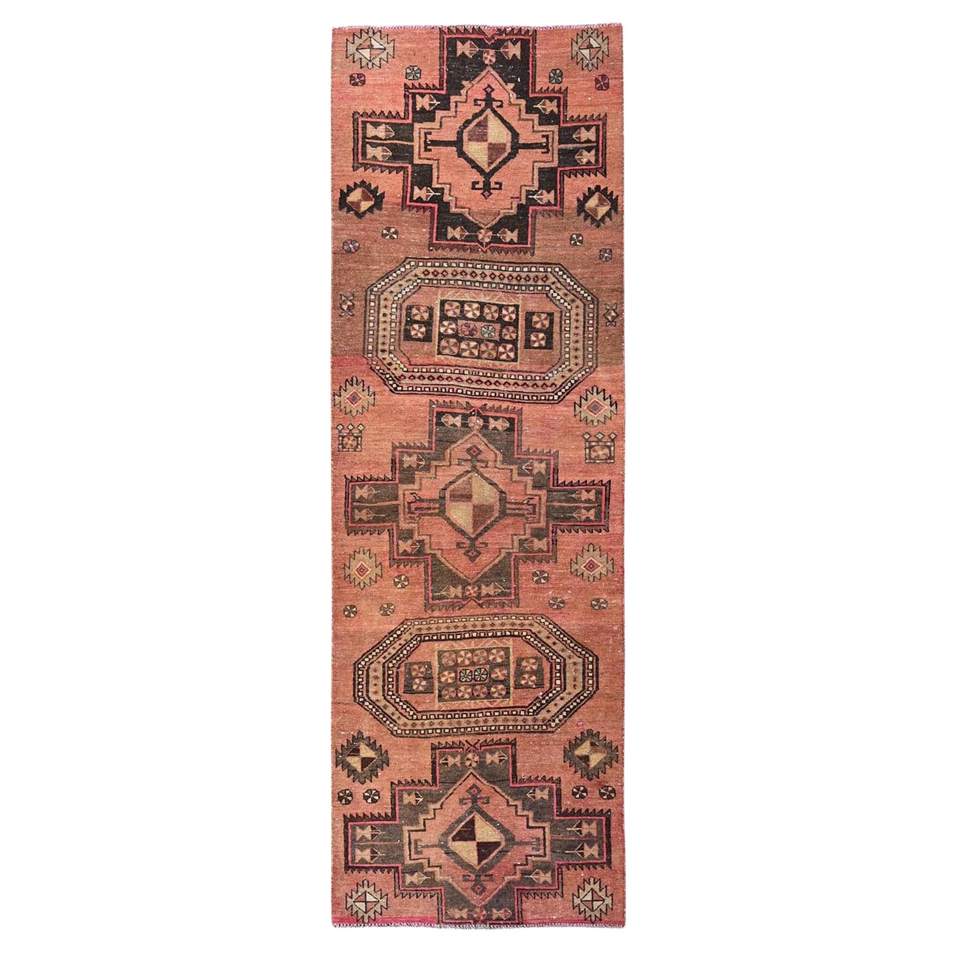 3'x9' Orange Overdyed Vintage Persischer Hamadan Handgeknüpfter Vintage-Läufer aus Wolle