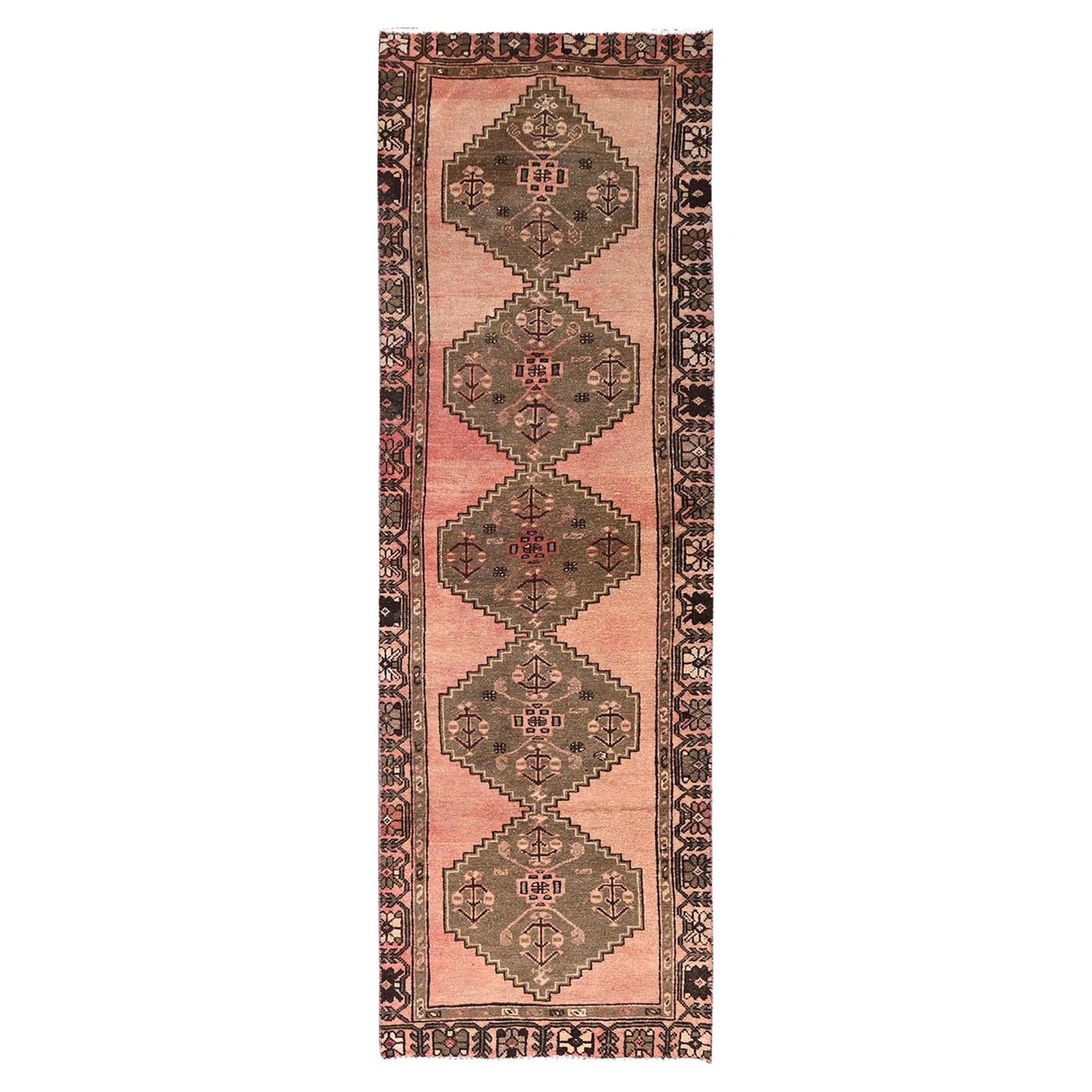 3'x9' Red Persian Bakhtiar Hand Knotted Natural Wool Clean Vintage Runner Rug