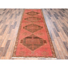 3'x9'1" Rosa sovratinto Vintage Persian Hamadan Tappeto Runner in Lana Annodato a Mano