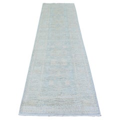 3'x9'10" Glaucous Gray Washed Out Peshawar Wool Hand Knoted Runner Rugs