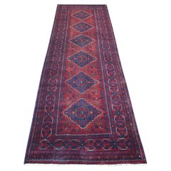 3'x9'10" Rouge Geometric Design Hand Knots Afghan Khamyab Runner Orientel Rug