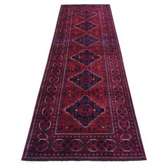 3'x9'10" Rot Geometrisches Design Hand geknüpft Afghan Khamyab Wolle Läufer Teppich