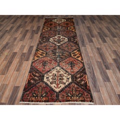 3'x9'2" Brown Vintage Zoroastrian Bakhtiar Hand Knotted Wool Runner Oriental Rug