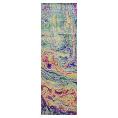 3'x9'2" Colorful Sari Silk with Wool The Lava Design Runner Hand Knotted Rug