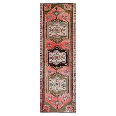 3'x9'2" Coral Red Semi Antique Persian Bakhtiar Hand Knotted Wool Runner Rug