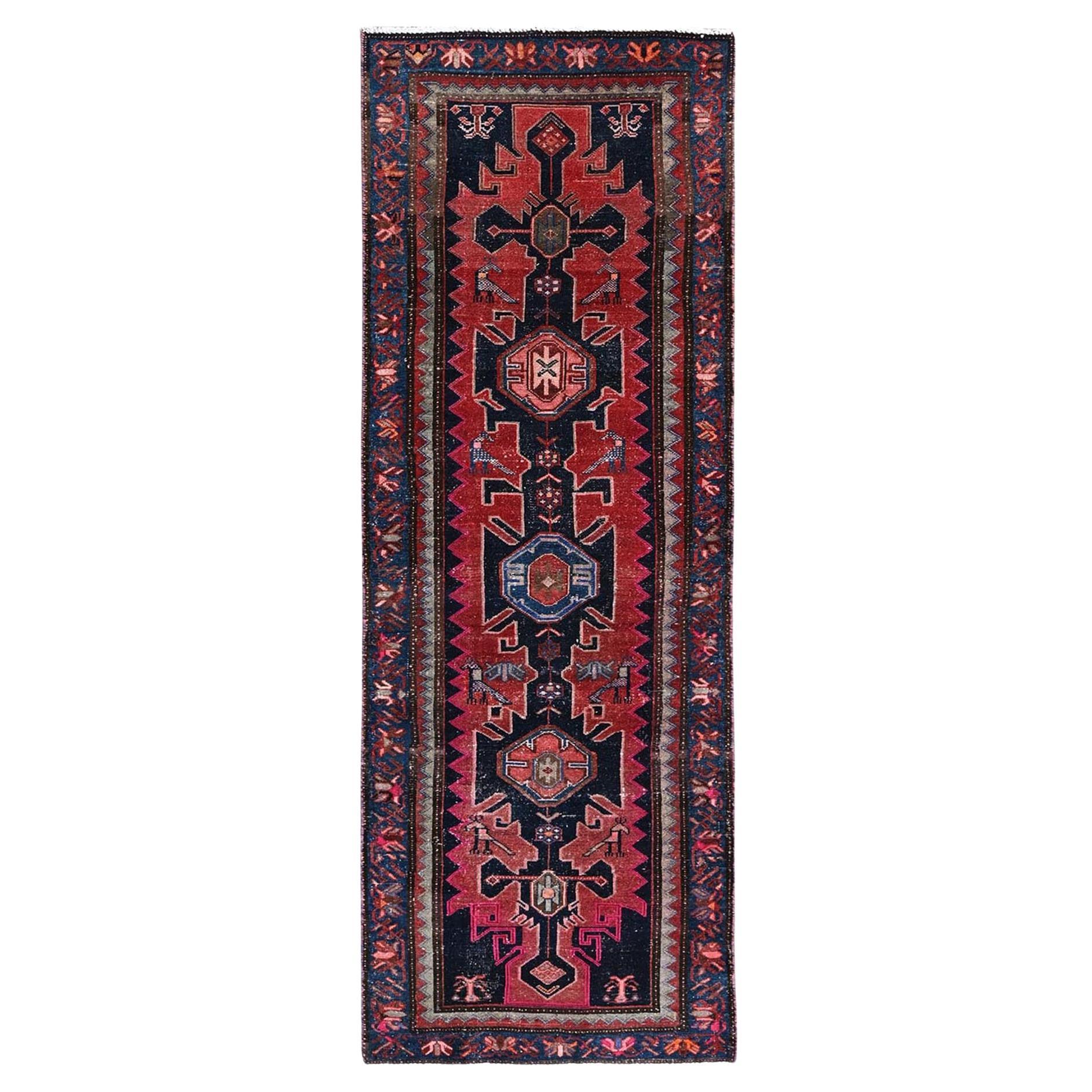 3x9'2" Merlot Roter persischer Hamadan-Läufer aus reiner Wolle, handgeknüpft, Vintage