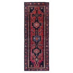3x9'2" Merlot Red Vintage Persian Hamadan Hand Knotted Pure Wool Runner Rug