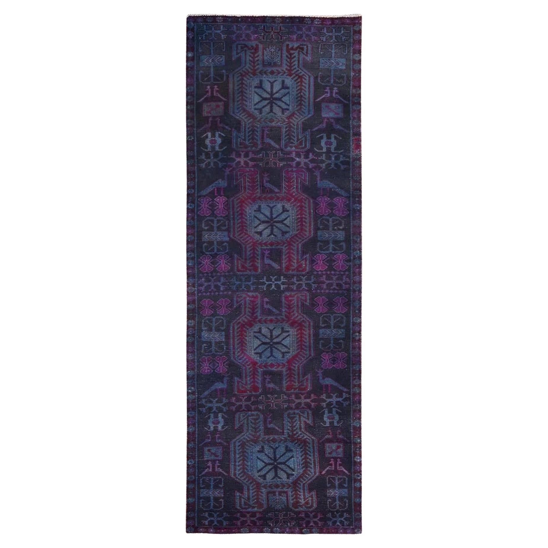 3
x9
2" Navy Blue Vintage Northwest Persian Hand Knotted Wool Runner Rug For Sale