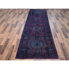 3'x9'2" Navy Blue Vintage Northwest Zoroastrian Hand Knotted Wool Runner Rug