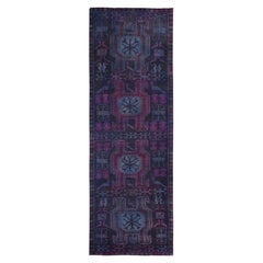 3'x9'2" Navy Blue Vintage Northwest Zoroastrian Hand Knotted Wool Runner Rug