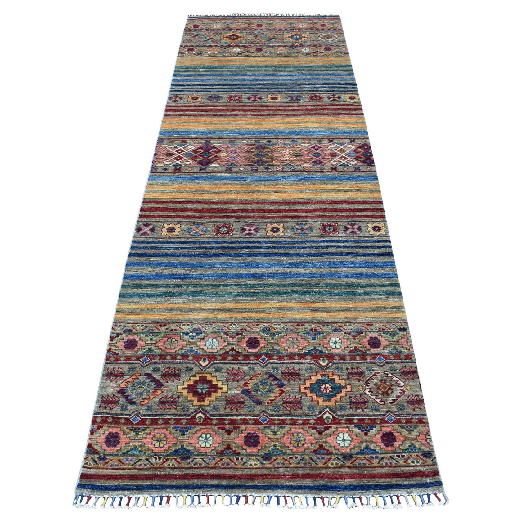 3'x9'3" Rot Super Kazak Khorjin Design Reine Wolle Handgeknüpft Läufer Orientalisch