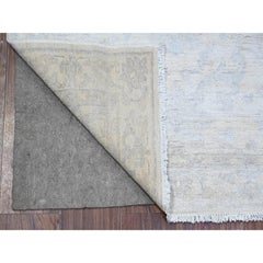 3'x9'4" Feather White White Wash Peshawar Wool Hand Knotted Runner Rug
