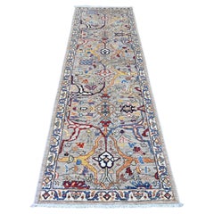 3'x9'4" Gray Peshawar with Bijar Garus Design Hand Knotted All Wool Runner Rug