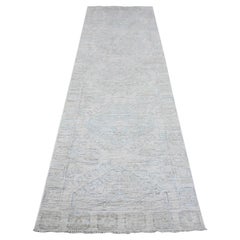 3'x9'4" Ivory Anatolian Tribal Geometric Medallions Runner Oriental Rug