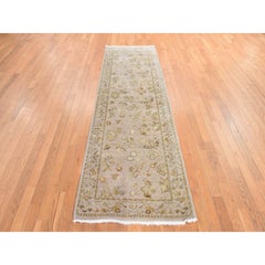 3'x9'4" Taupe Wool and Silk Rajasthan All Over Design Hand Knotted Runner Rug