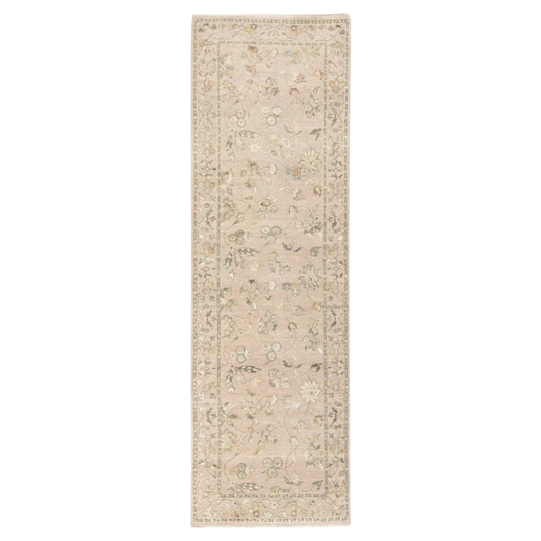 3
x9
4" Taupe Wool and Silk Rajasthan All Over Design Hand Knotted Runner Rug For Sale