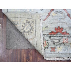 3'x9'5" Alice Blue Afghan Angora Oushak Colorful Wool Hand Knotted Runner Rug