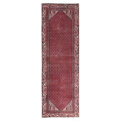 3'x9'5" Red Vintage Persian Sarouk Mir Hand Knotted Wool Runner Oriental Rug