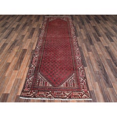 3'x9'5" Red Vintage Zoroastrian Sarouk Mir Hand Knotted Wool Runner Oriental Rug