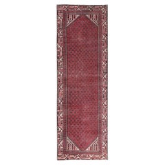3'x9'5" Red Vintage Zoroastrian Sarouk Mir Hand Knotted Wool Runner Oriental Rug