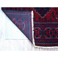 3'x9'6" Deep Red, Shiny Wool Hand Knotted, Afghan Khamyab Runner Rug