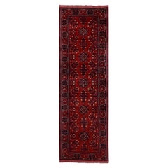 3'x9'6" Red Afghan Andkhoy with Tribal Design Wool Hand Knotted Runner Rug