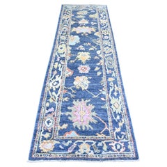 3'x9'7" Blue, Extra Soft Wool Hand Knotted, Afghan Angora Oushak Runner Rug
