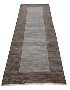 3x9.7 ft annodato a mano in lana marrone e grigio. Tappeto per corridoio moderno e minimalista