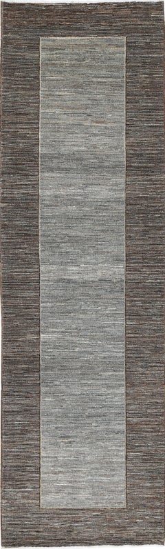 3x9.7 ft annodato a mano in lana marrone e grigio. Tappeto per corridoio moderno e minimalista