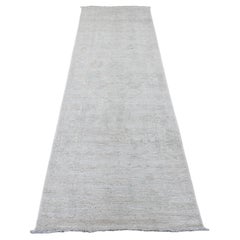 3'x9'7" Gray Afghan Angora Oushak All Over Motif Hand Knotted Wool Runner Rug