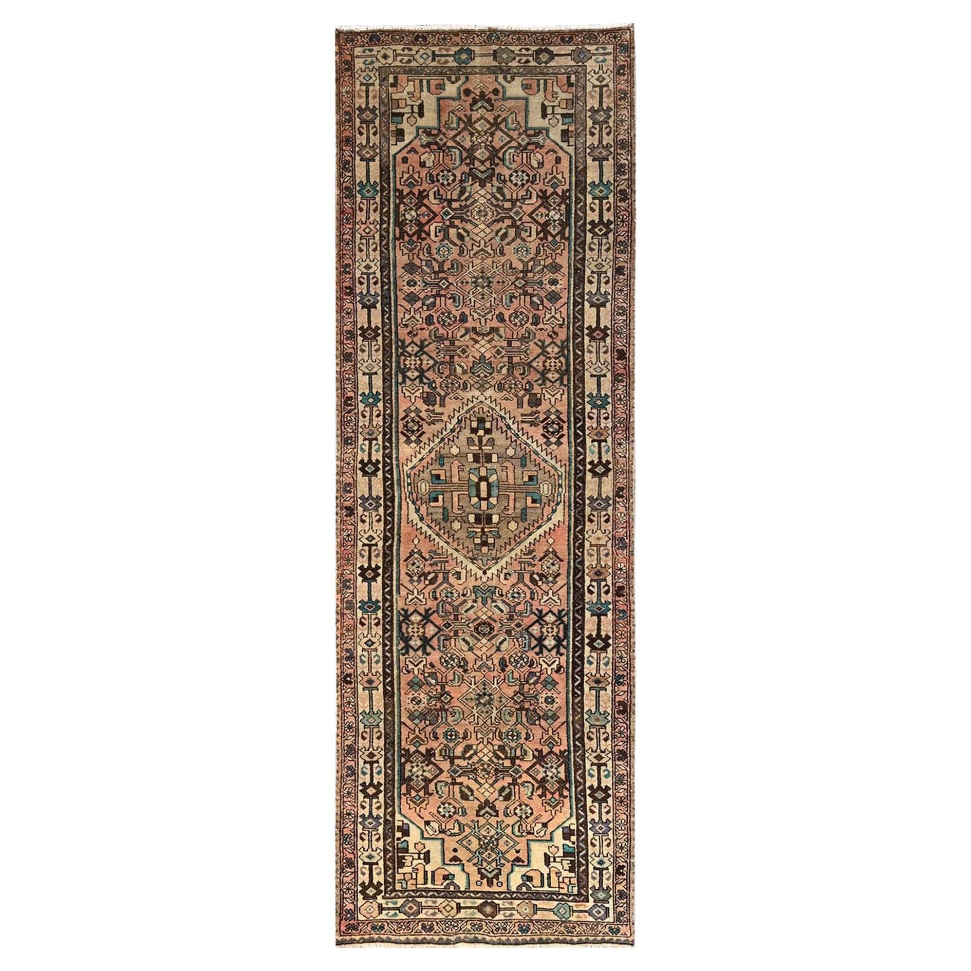 3
x9
8" Bisque Pink Vintage Persian Hamadan Hand Knotted Pure Wool Runner Rug