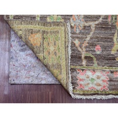 3'x9'8" Brown Afghan Angora Oushak Leaf Design Hand Knotted Wool Runner Rug